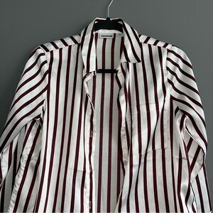 Noisy May Burgundy and White Striped Button Up Shirt
